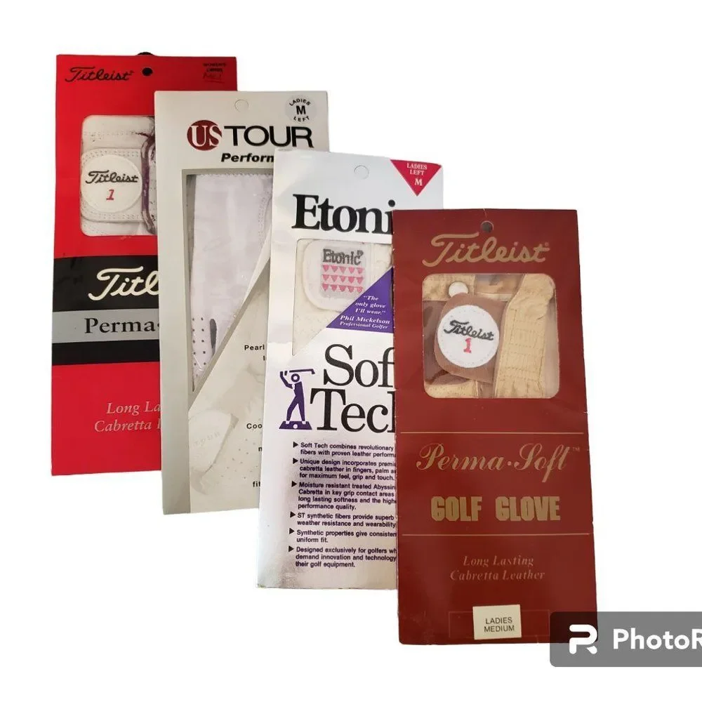Etonic Titleist Women's Golf Glove Left Medium Leather NEW Lot of 4 Vintage 90s